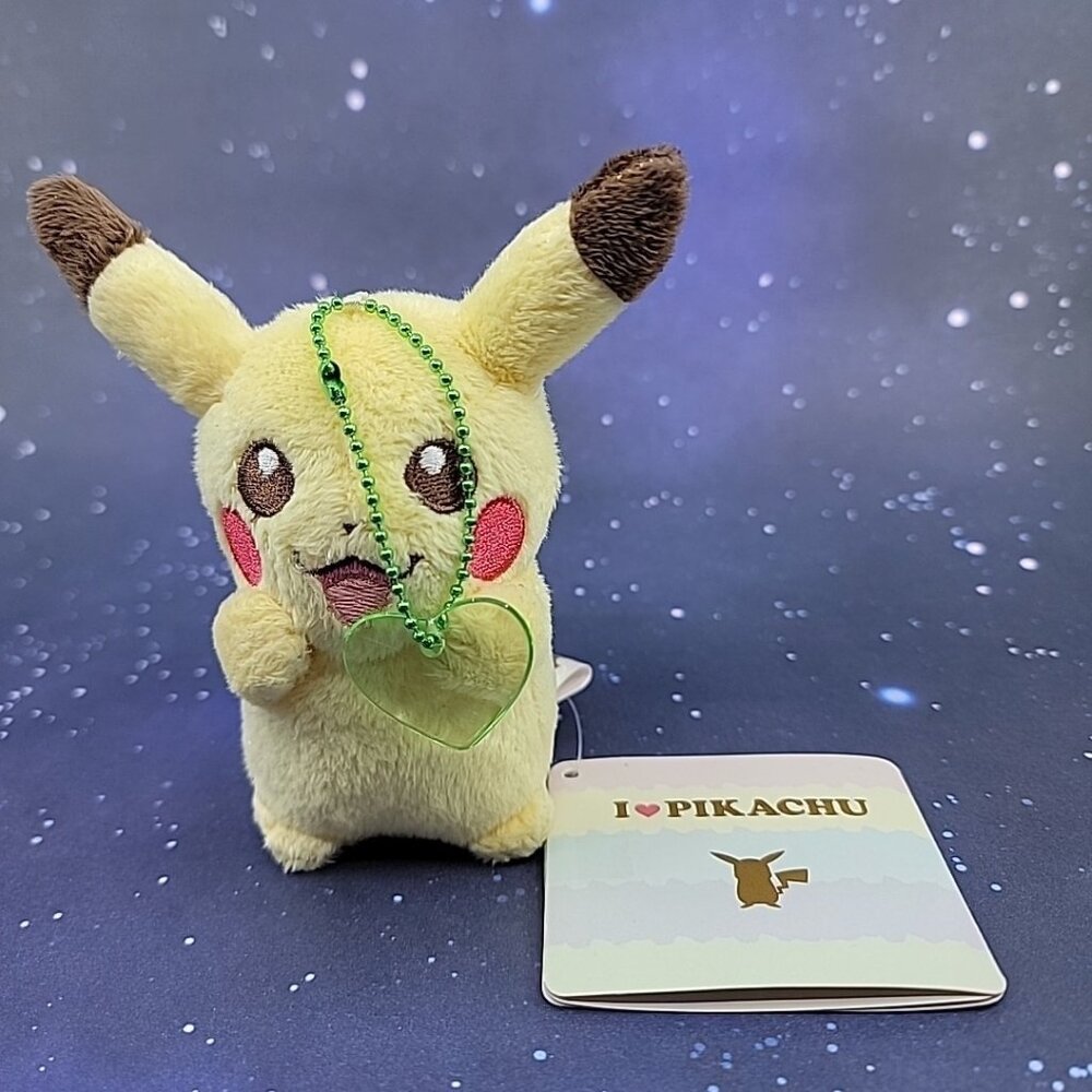 Pokemon I Love Pikachu Plush Toy With Green Heart 4"‎ Inch JAPANESE Banpresto